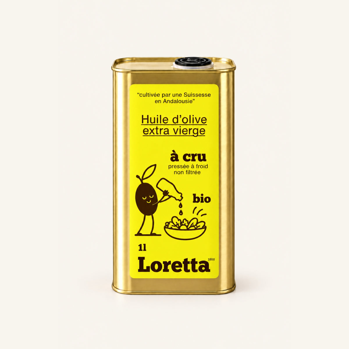 Huile d'olive extra vierge, pressée à froid et non filtrée à cru bio 1 litre Loretta 1888
