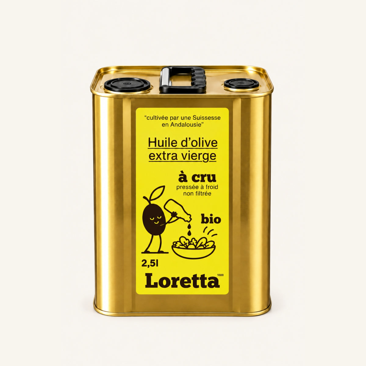Huile d'olive extra vierge, pressée à froid et non filtrée à cru bio 2,5 litres Loretta 1888