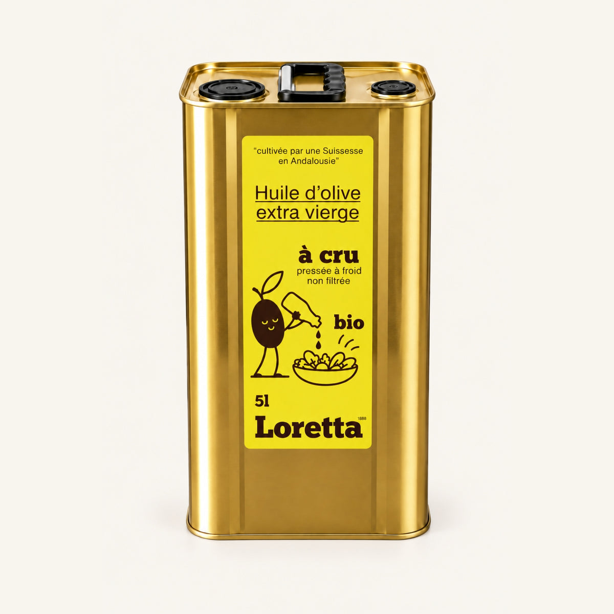 Huile d'olive extra vierge, pressée à froid et non filtrée à cru bio 5 litres Loretta 1888