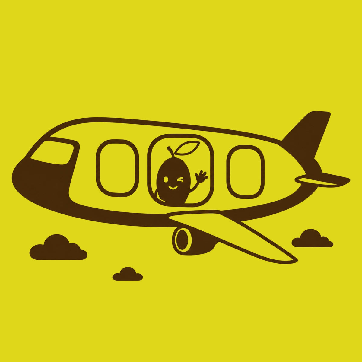dessin d'une olive qui voyage en avion