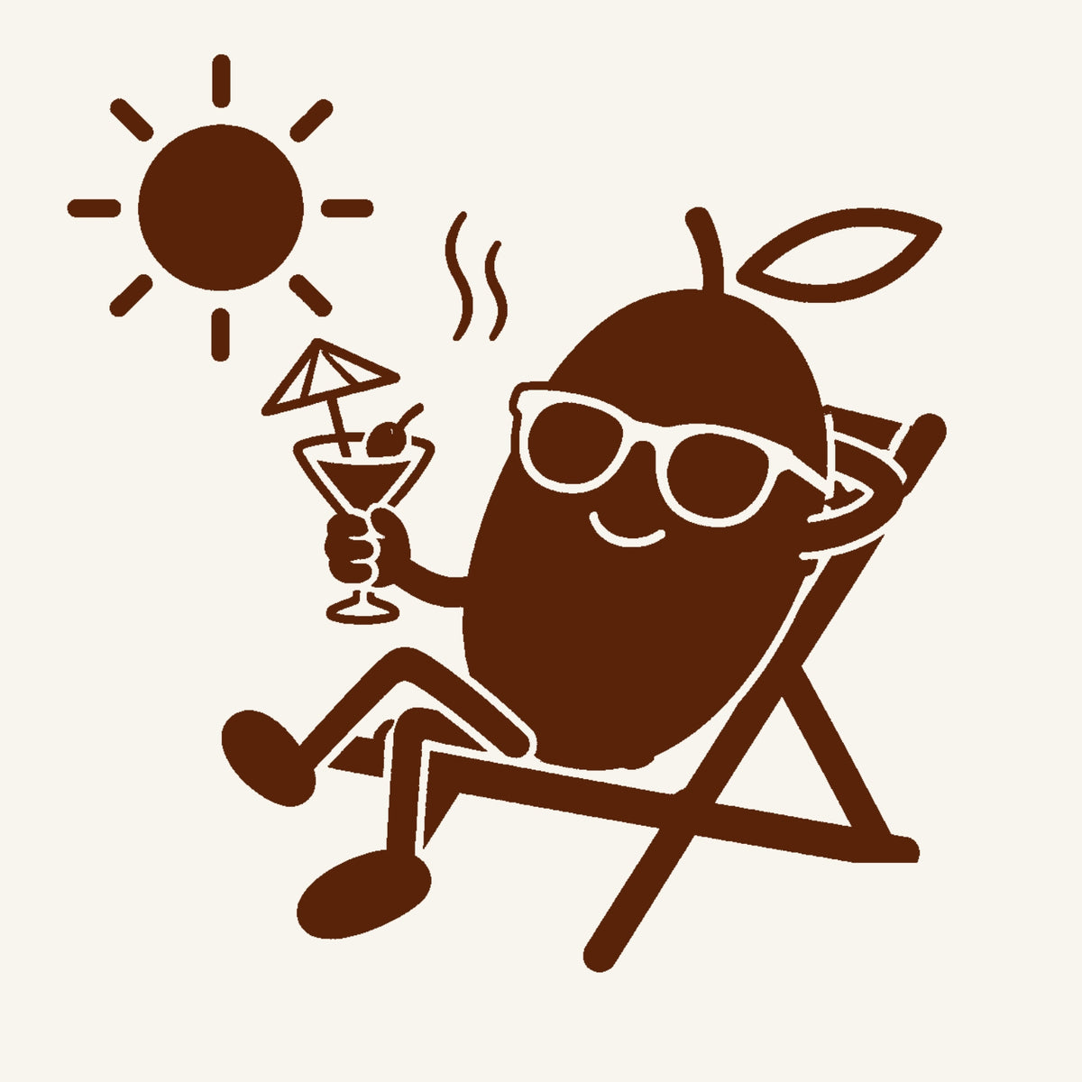 illustration olive qui bronze au soleil