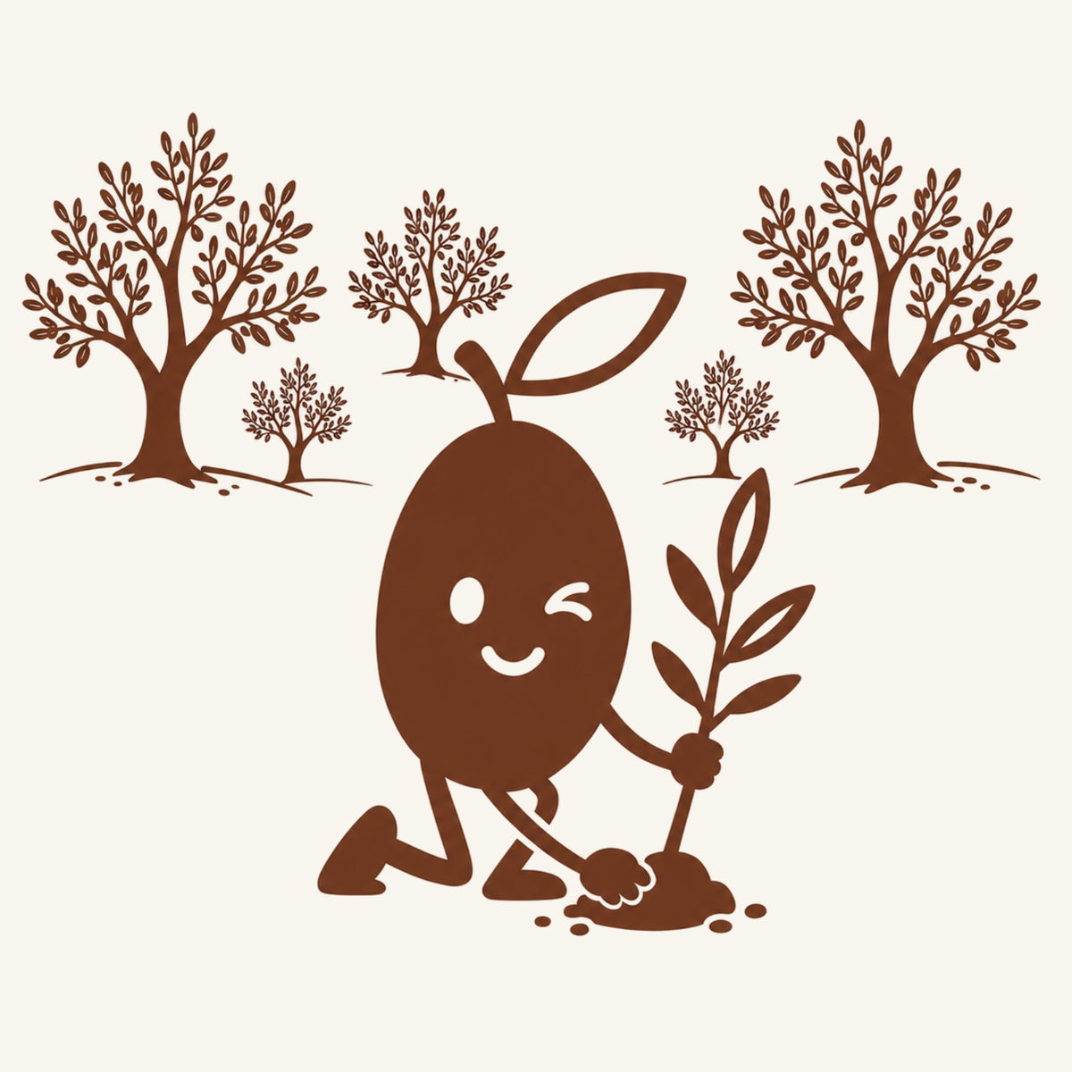 dessin d'une olive qui plante des oliviers