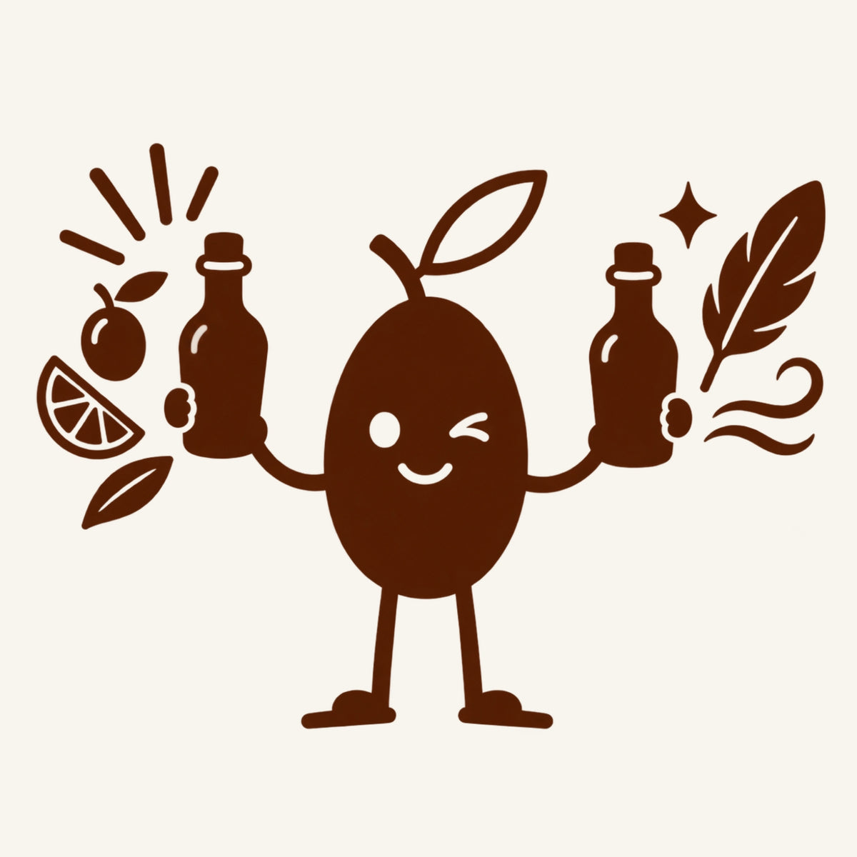 dessin d'une olive avec 2 huiles différentes