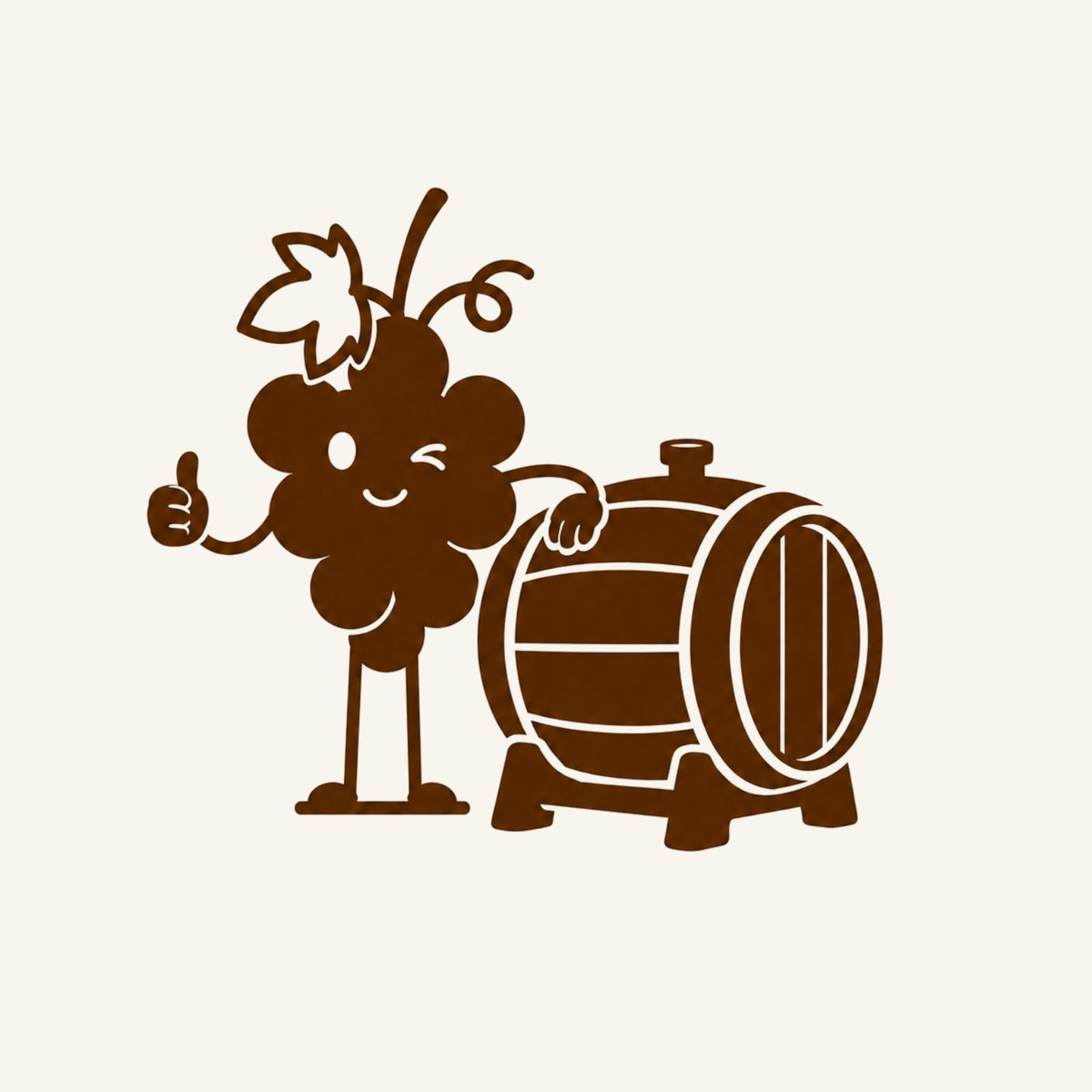 dessin de raisin devant un fût de chêne pour la fabrication du vinaigre